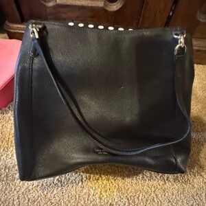 Kate Spade Black Leather Shoulder Bag with Polka Dot Interior